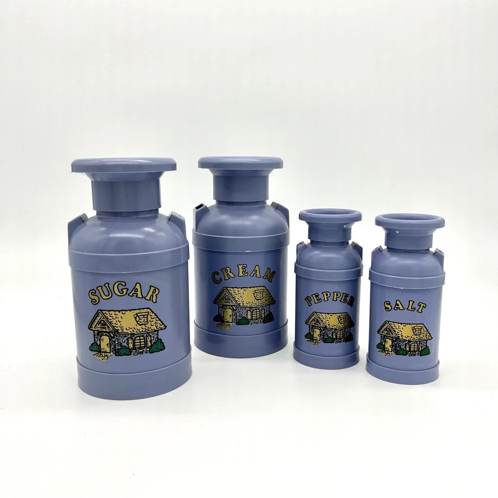 Plastiques Kitchen Canisters Set Cottagecore Sugar Cream Salt Pepper‎ vintage